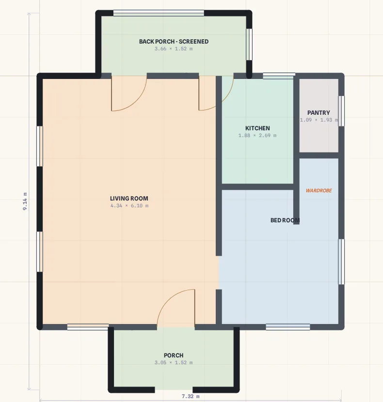 That sketch read into editable walls, doors and windows